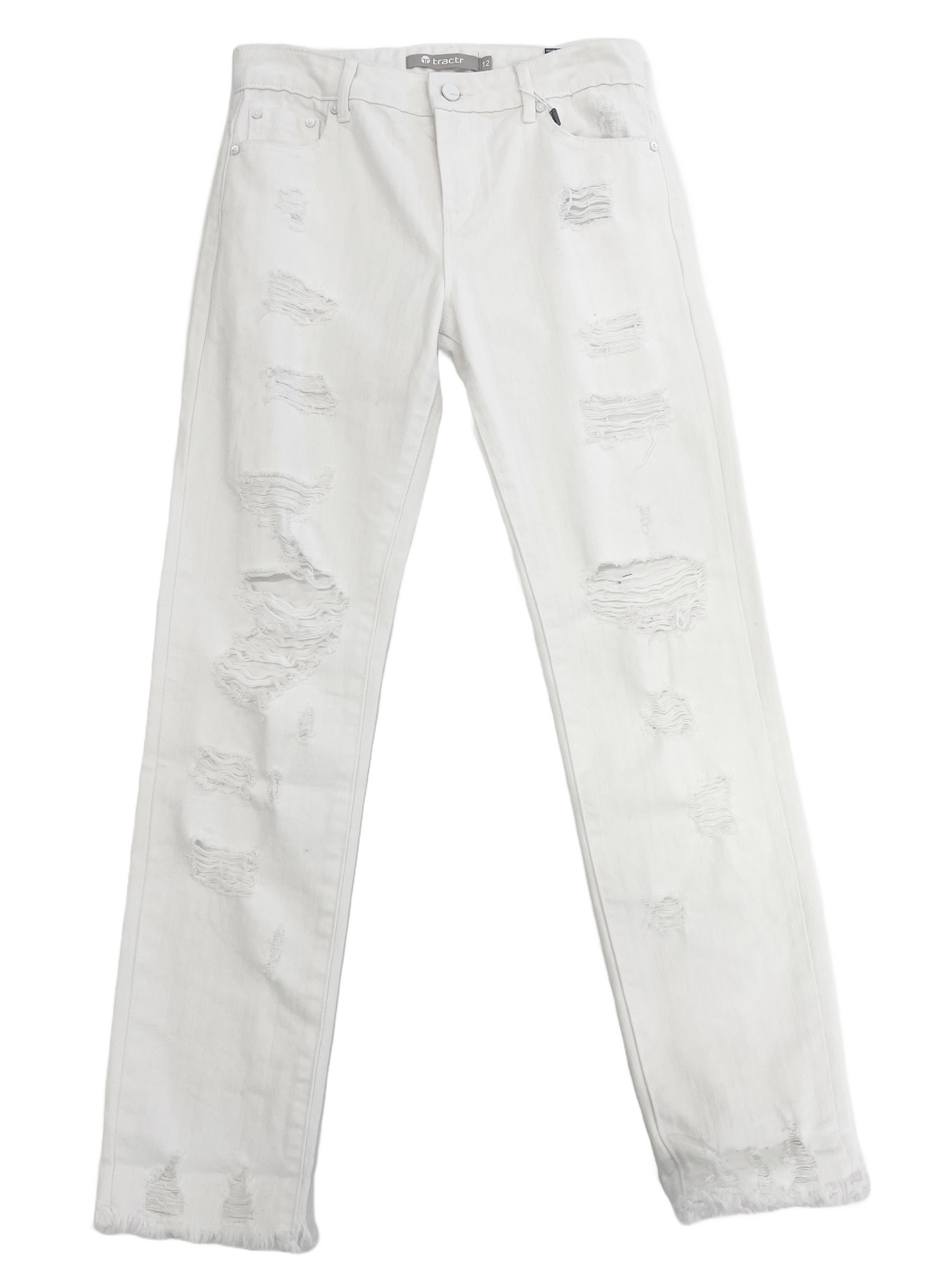 White High Rise Frayed Jean