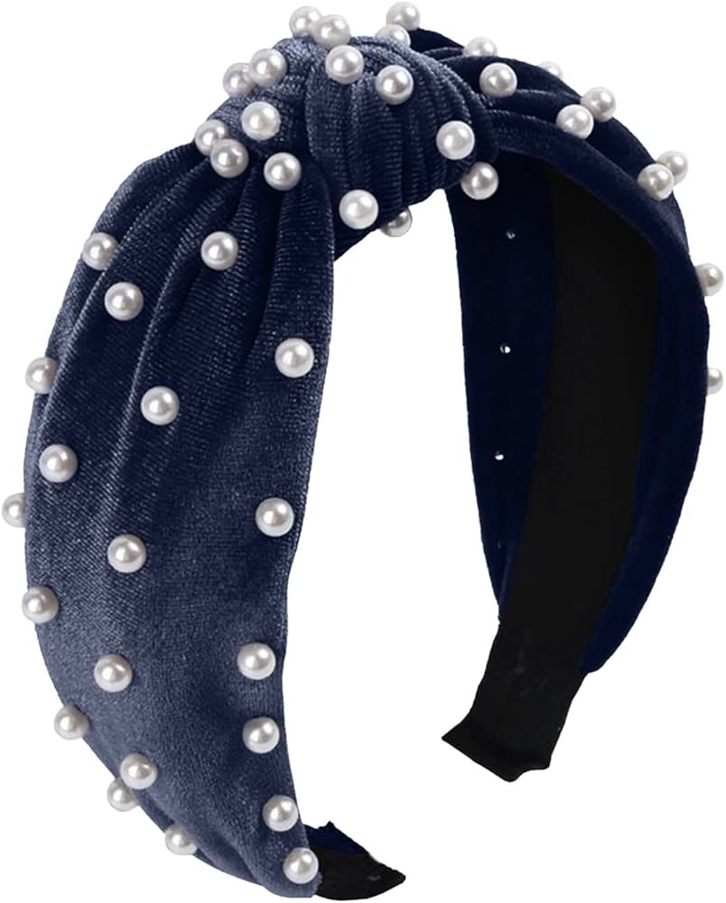 Velvet Navy Pearl Headband