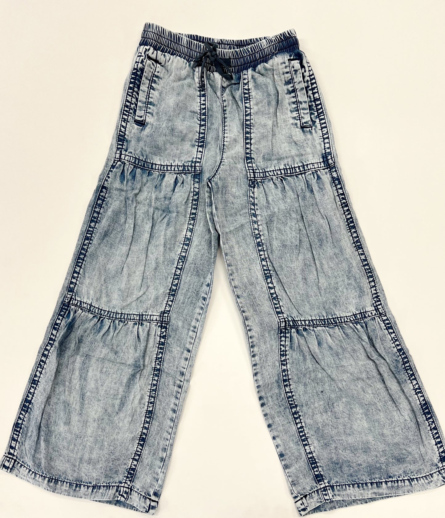 Drawstring Tiered Wide Leg Pull On