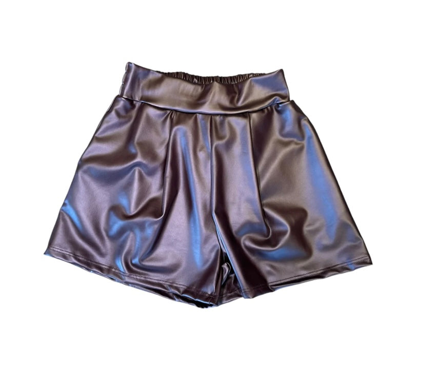Faux Leather Pleated Shorts