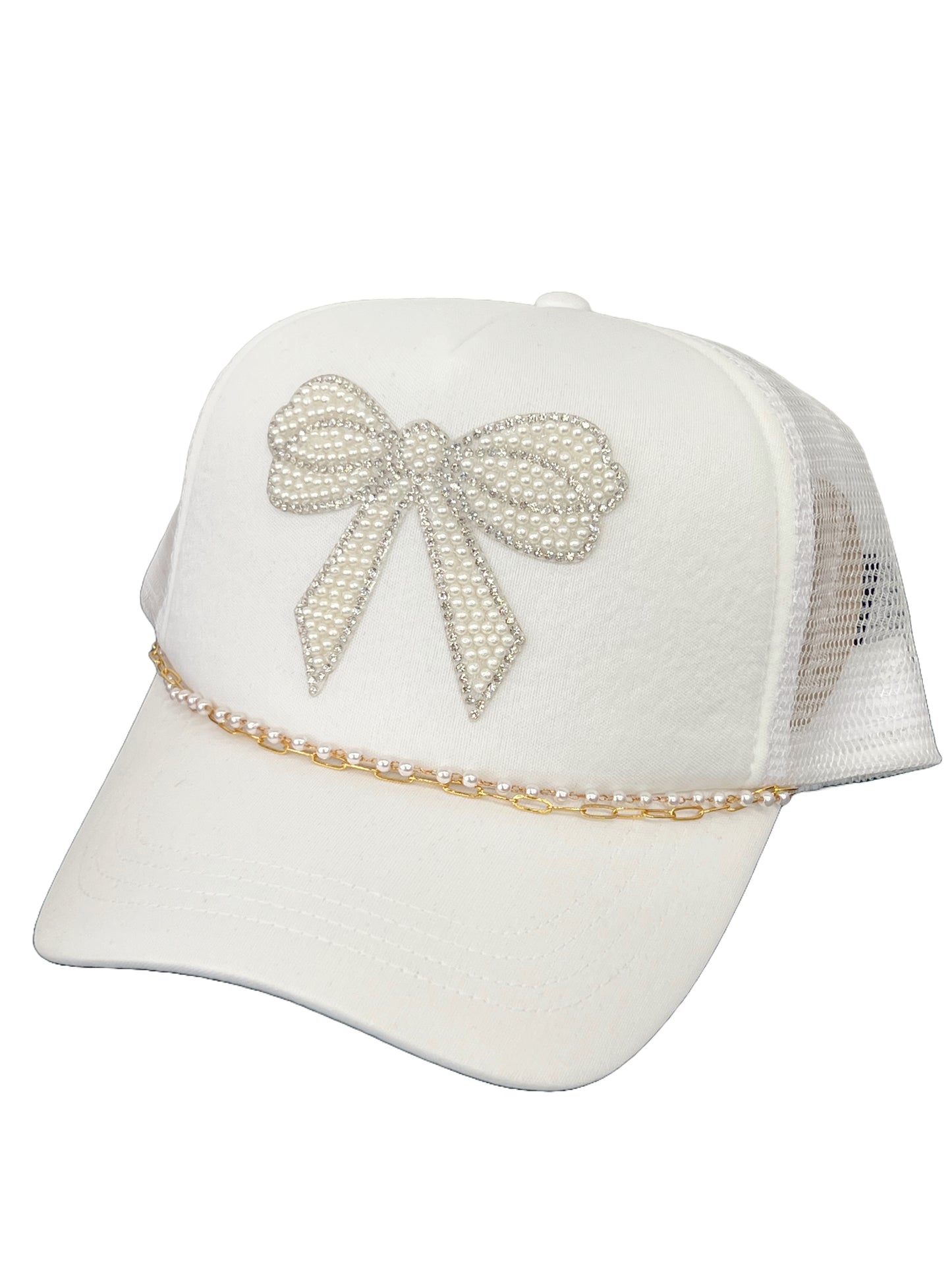 Pearl Ribbon & Chain Trucker Hat