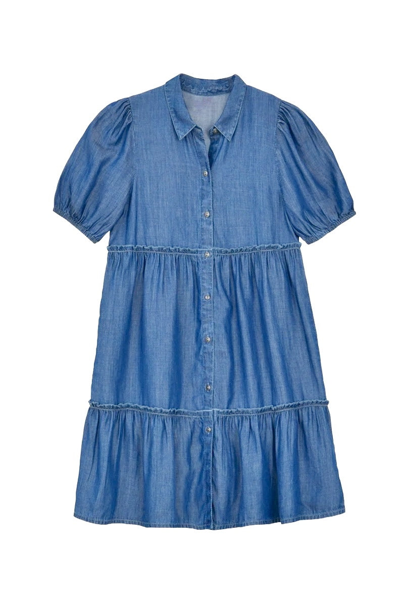 Ruffled Lyocell Shirt Dress