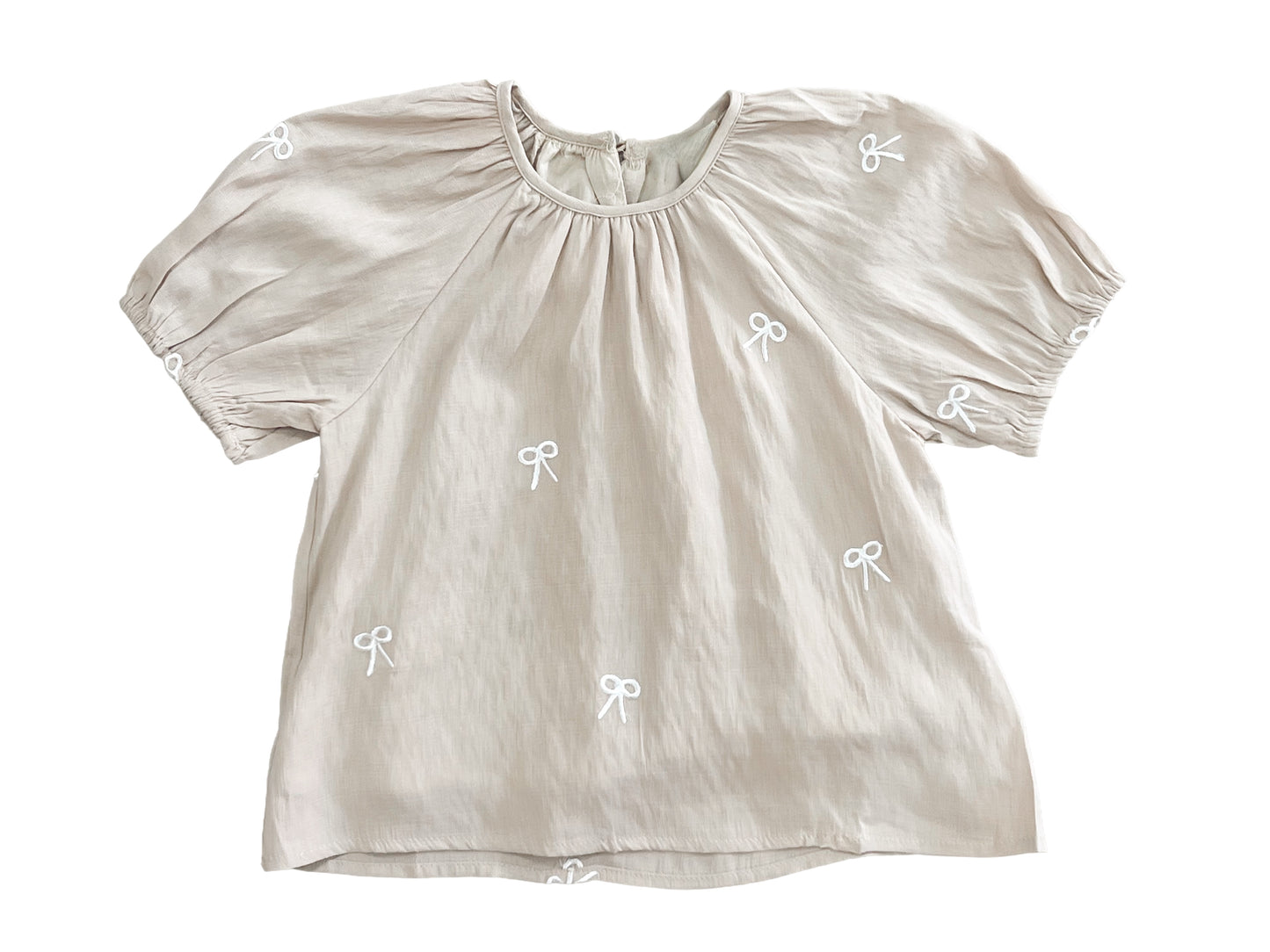 Bow Embroidered Cinch Sleeve Top