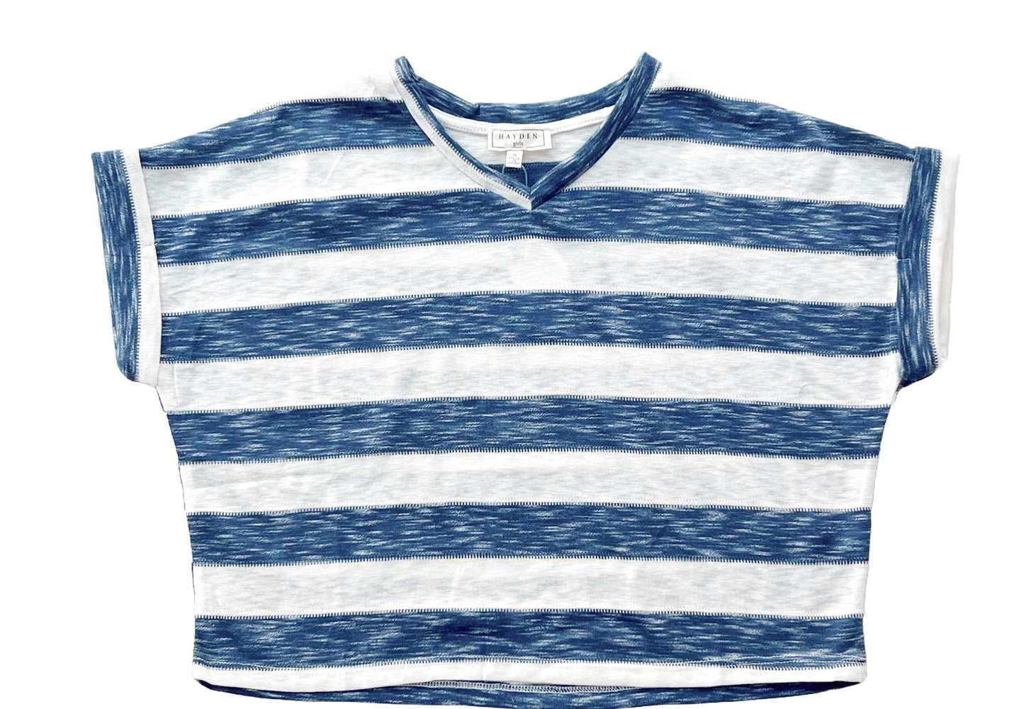 Girls Heathered Stripe V Neck Knit Top
