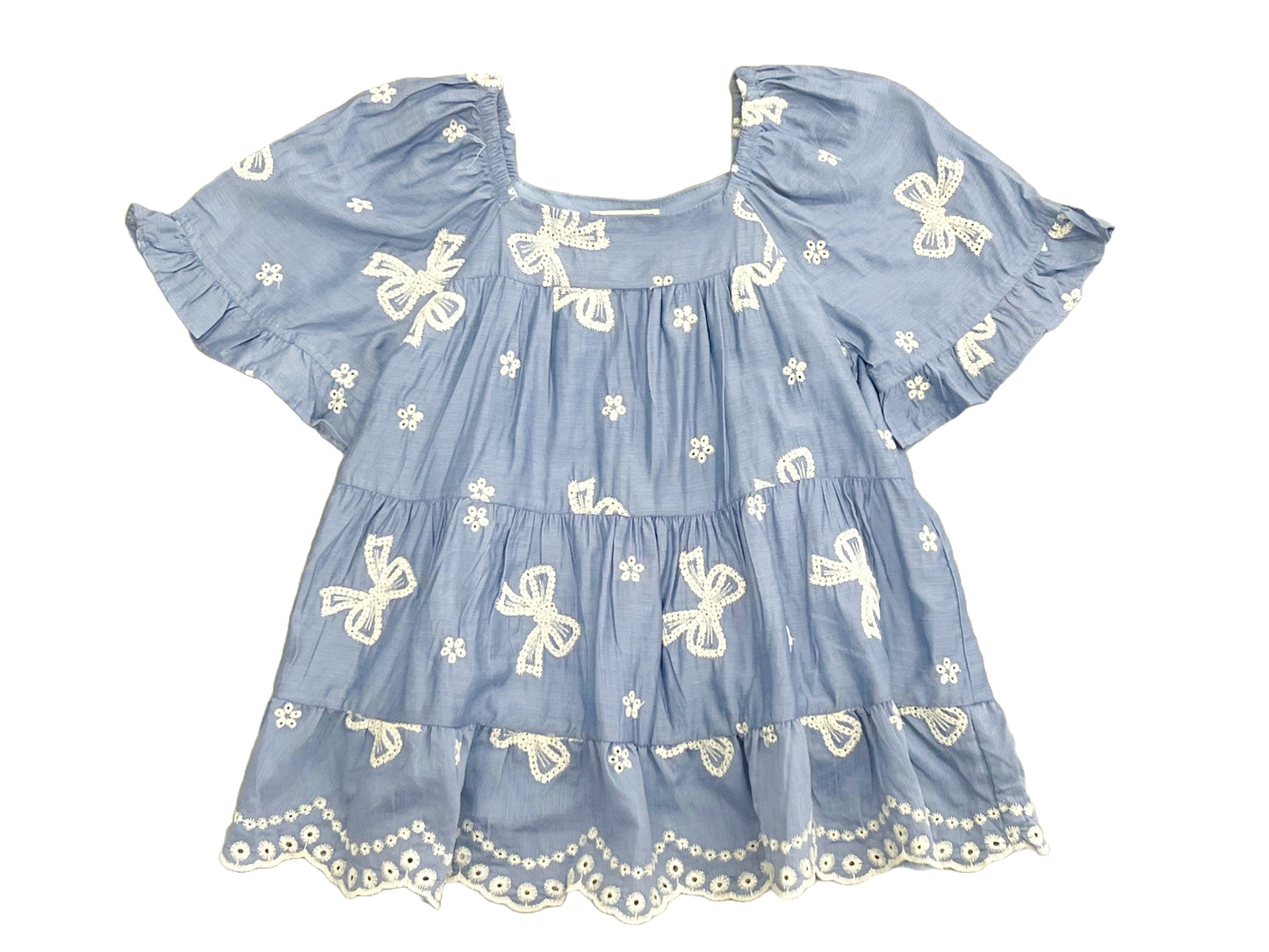 Bow Embroidered Peplum Top
