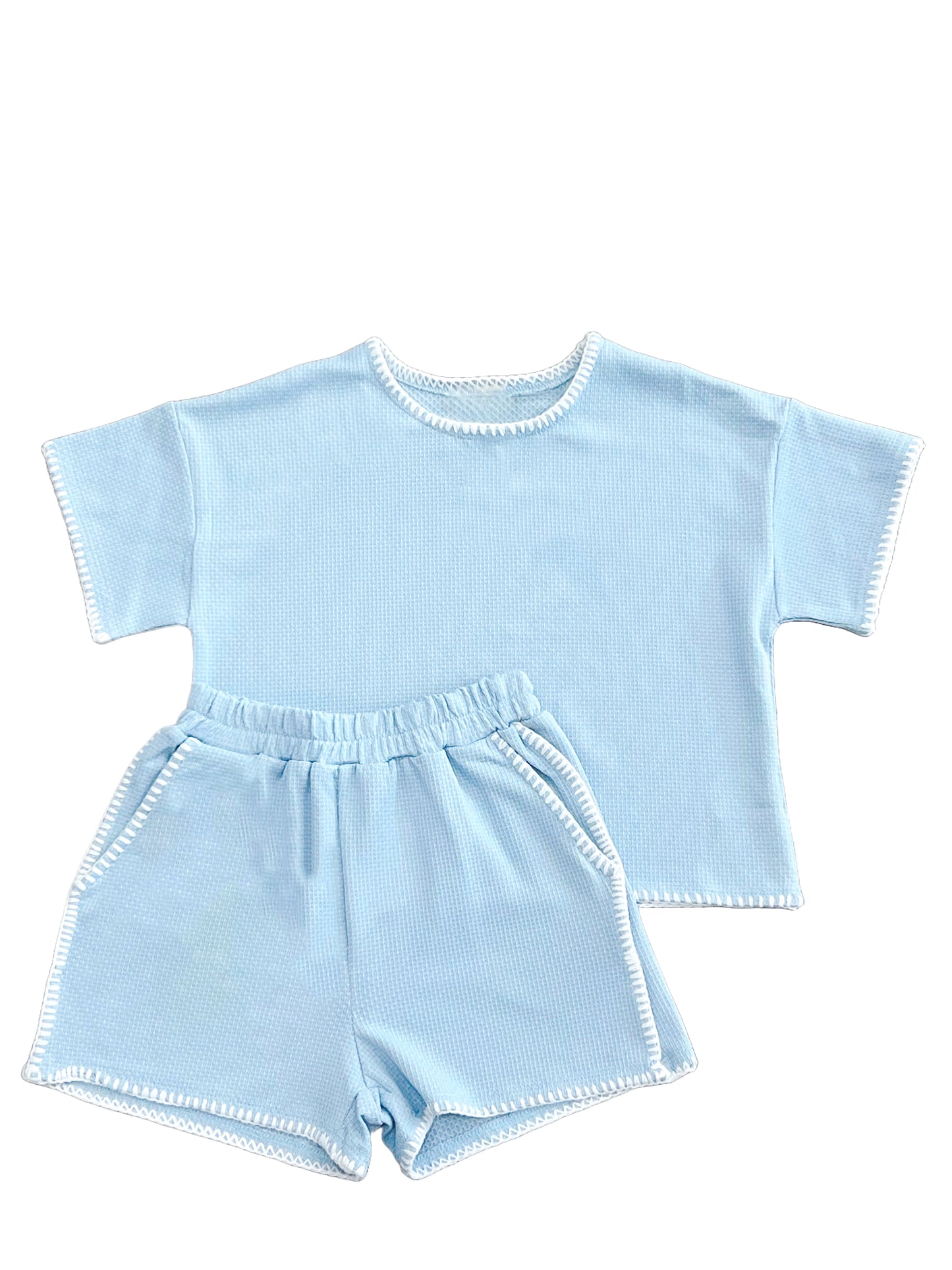 Textured Knit Contrast Stitched Shorts