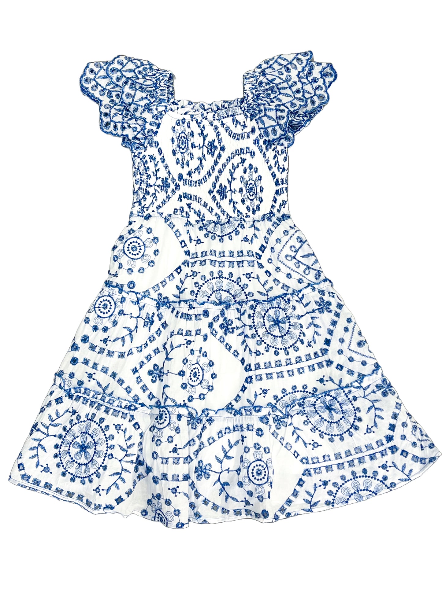 Eyelet Scalloped Ruffle Dress