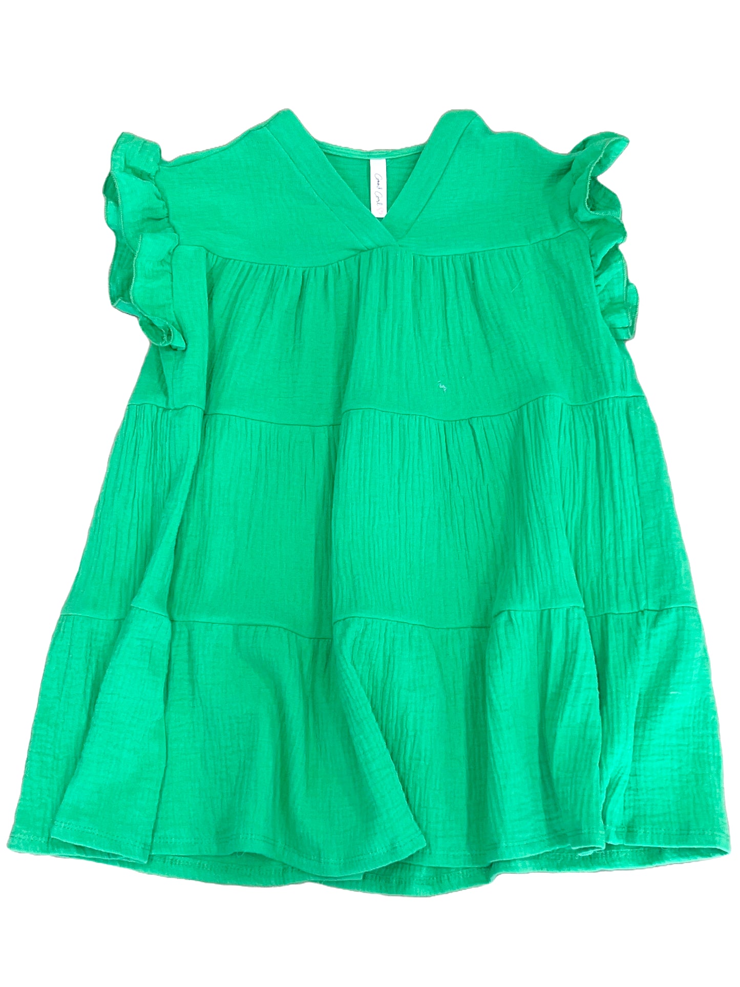 Kelly Green Ruffle Tiered Gauze Dress