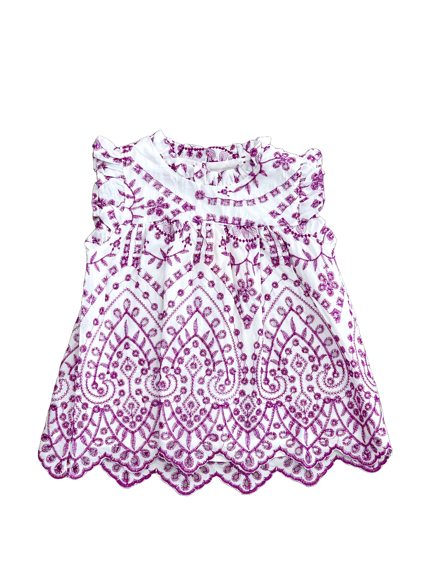 Eyelet Riffle Scallop Hem Top