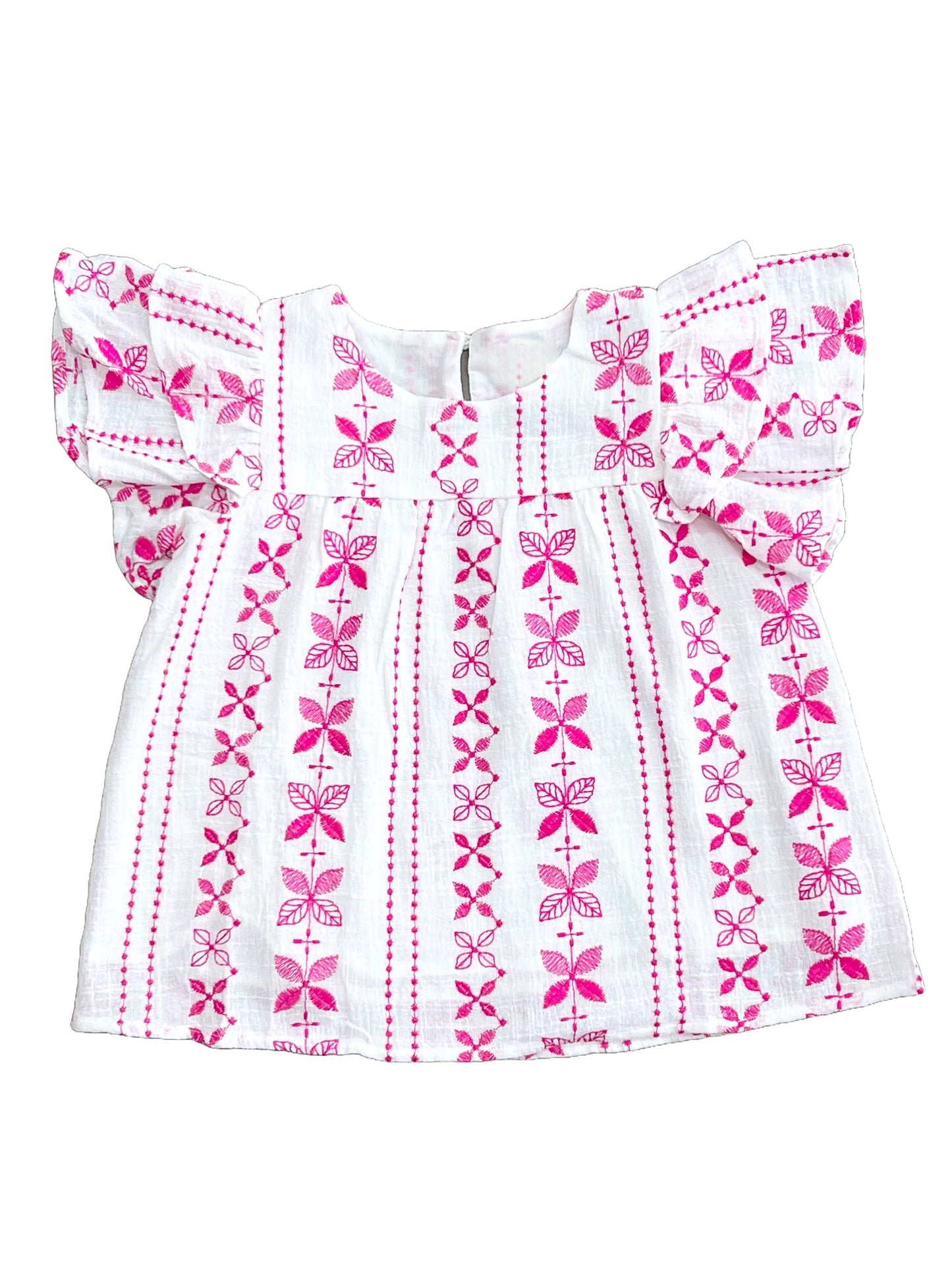 Botanical Embroidered Ruffle Top