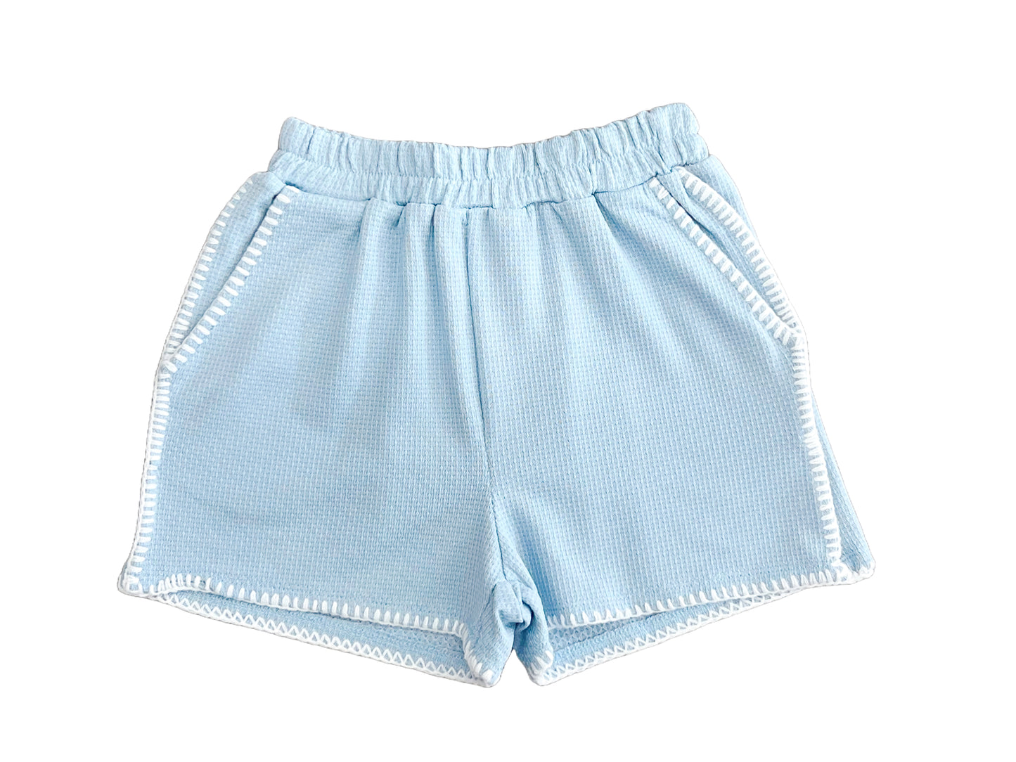 Textured Knit Contrast Stitched Shorts