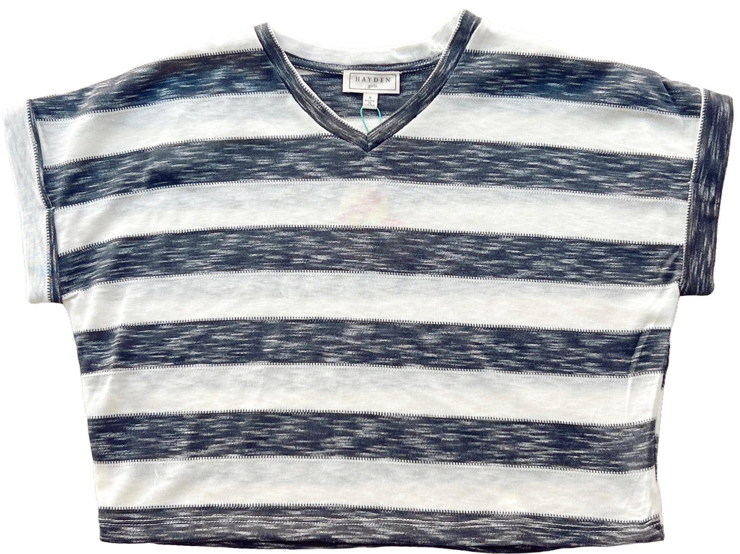 Girls Heathered Stripe V Neck Knit Top