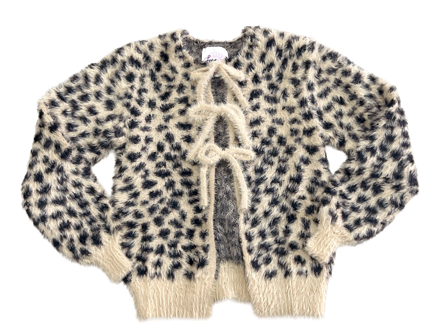 Fuzzy Cheetah Print Tie Cardigan