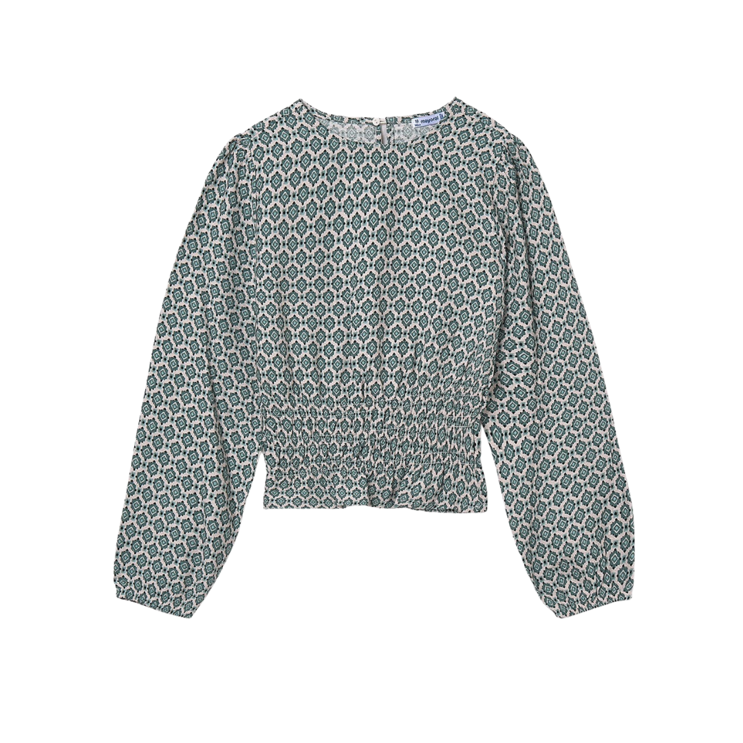 Emerald Mosaic Smocked Blouse