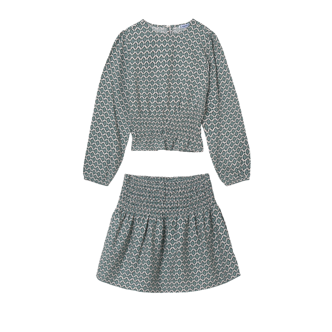 Emerald Mosaic Smocked Blouse