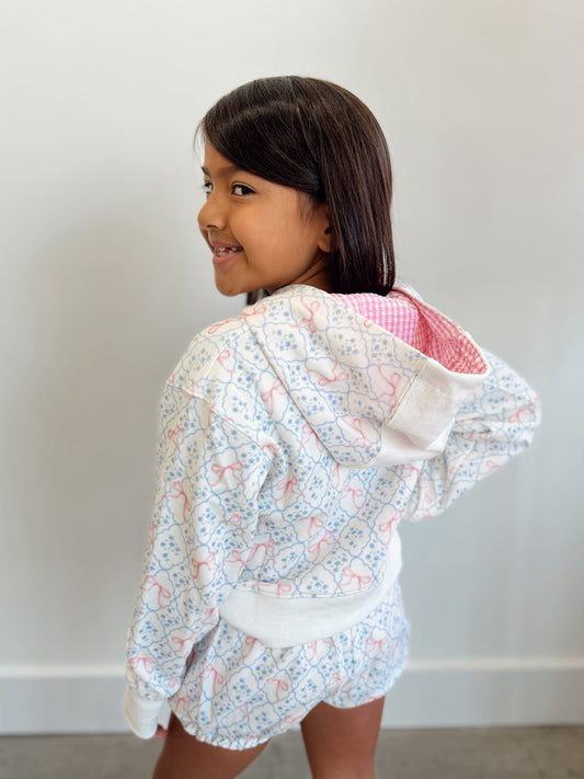 Bow Printed Terry Hoodie