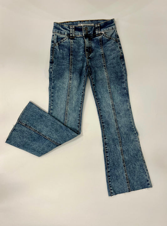 Mid Rise Flare Raw Hem Jeans