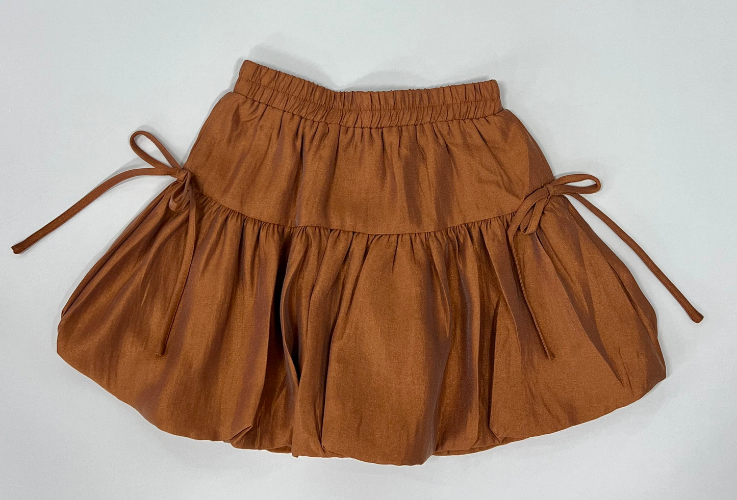 Side Ribbon Bubble Hem Shimmer Skirt