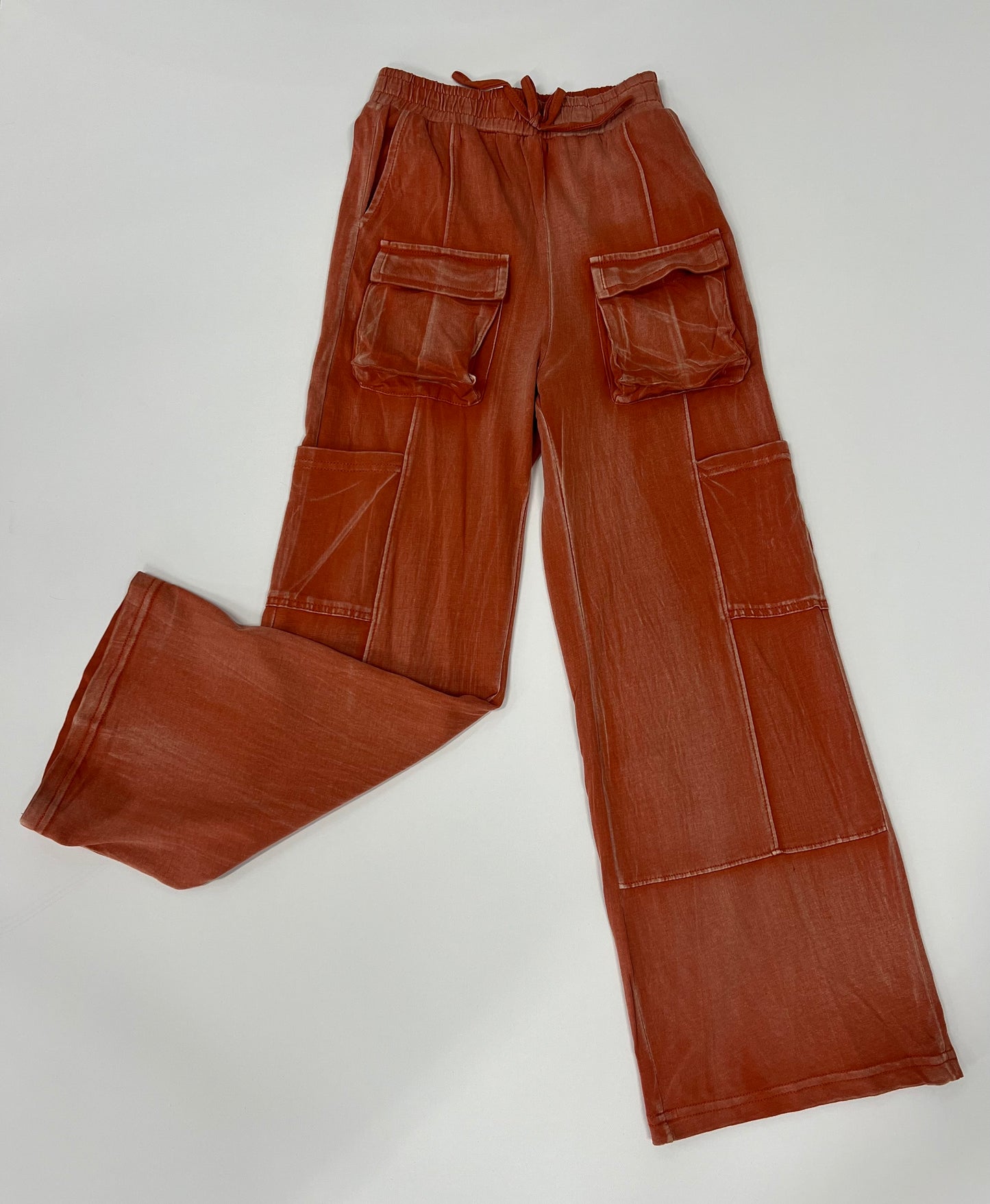 Washed Cargo Pocket Wide Leg Knit Pants