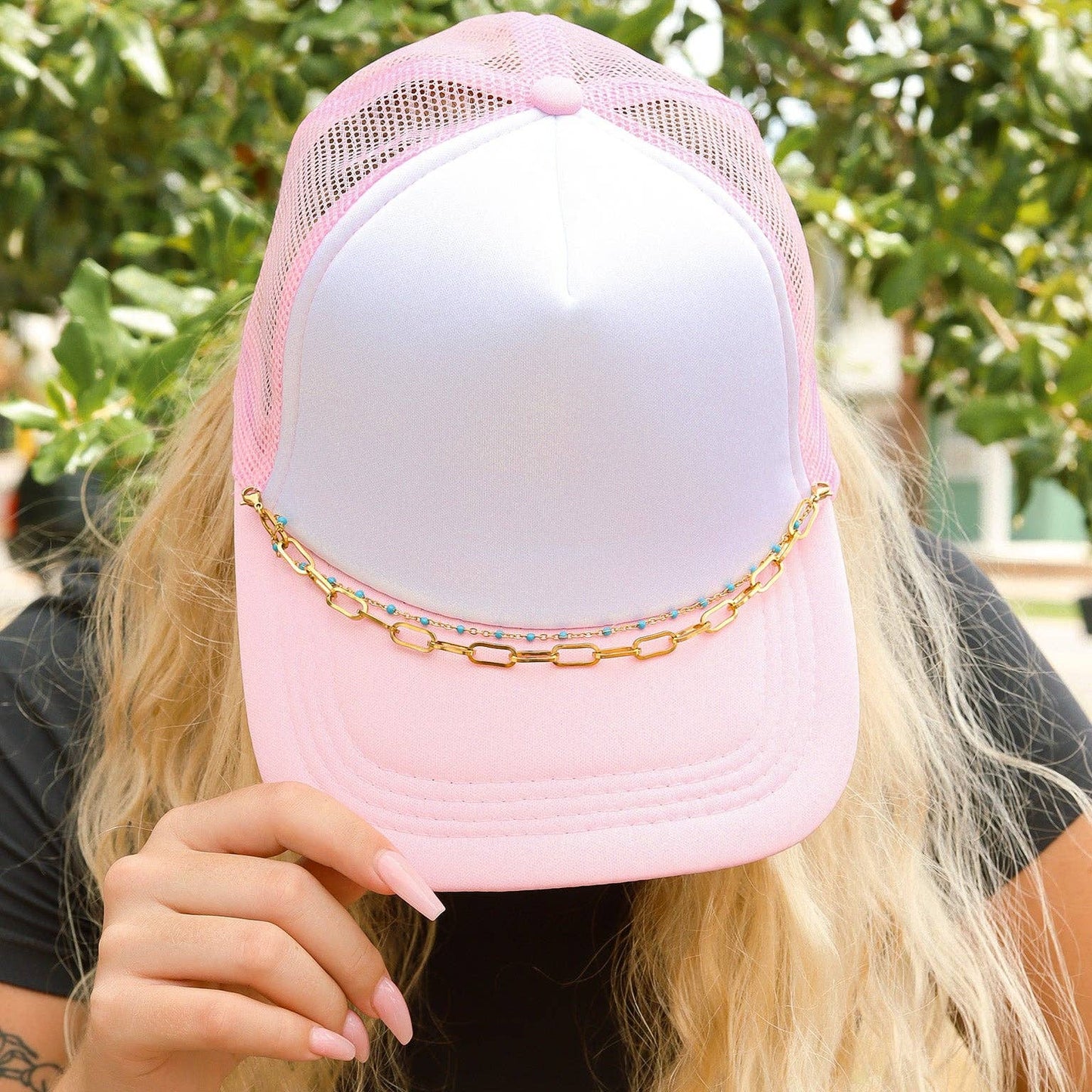 Trucker Hat Chain: Paperclip and Satellite Layered Chain Set