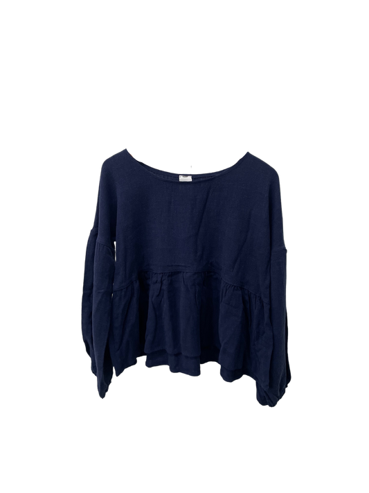 Linen LS Blouse- Navy