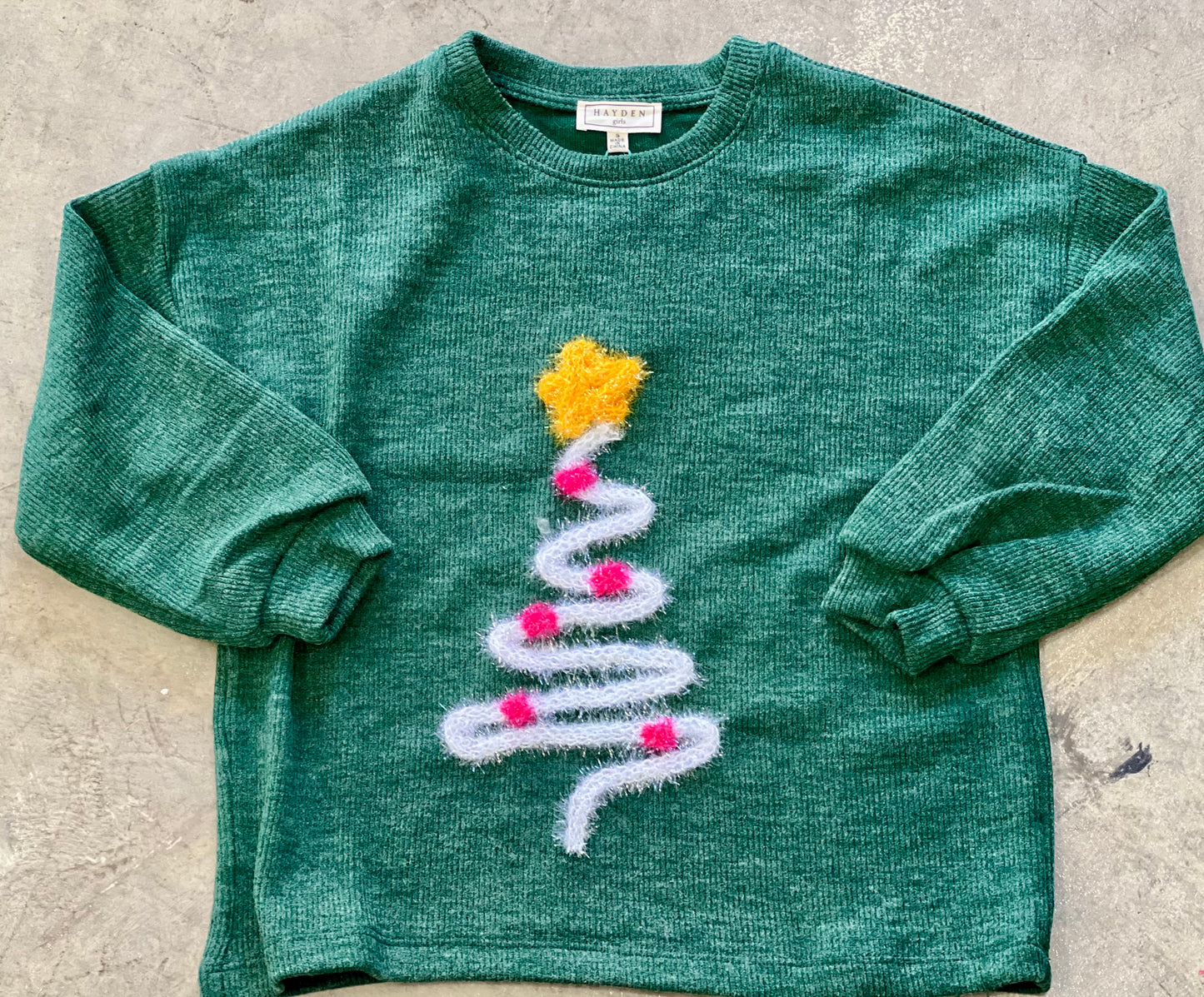 Handknit Pop Up Christmas Tree Marled Ribbed Knit Top