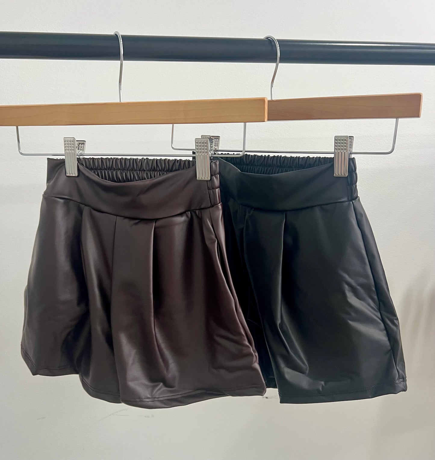 Faux Leather Pleated Shorts