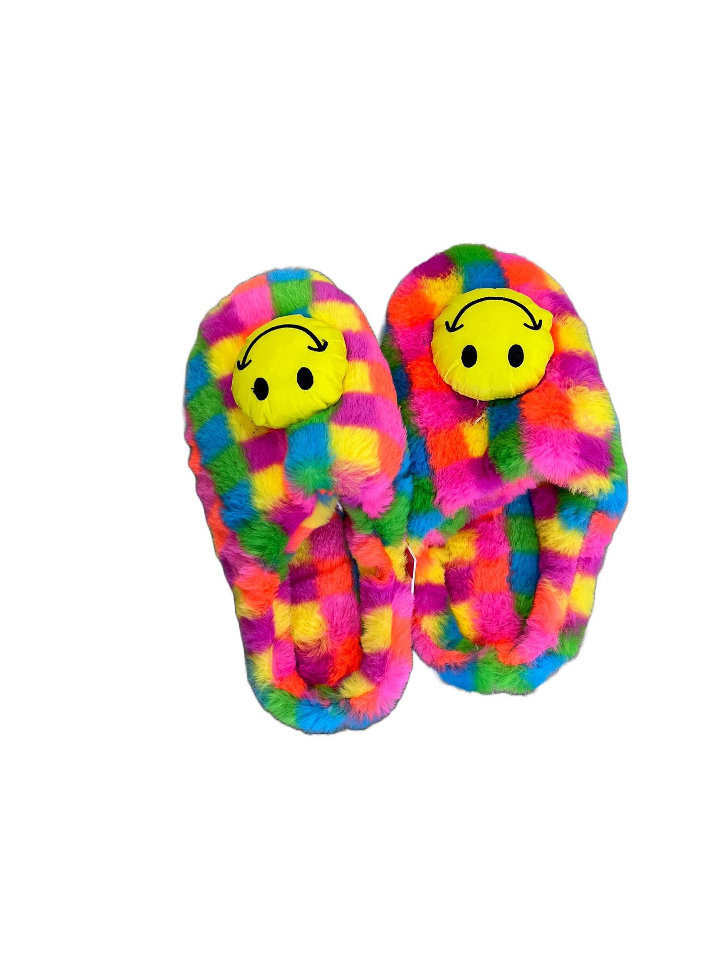 Rainbow Checkered Smiley Face Slippers