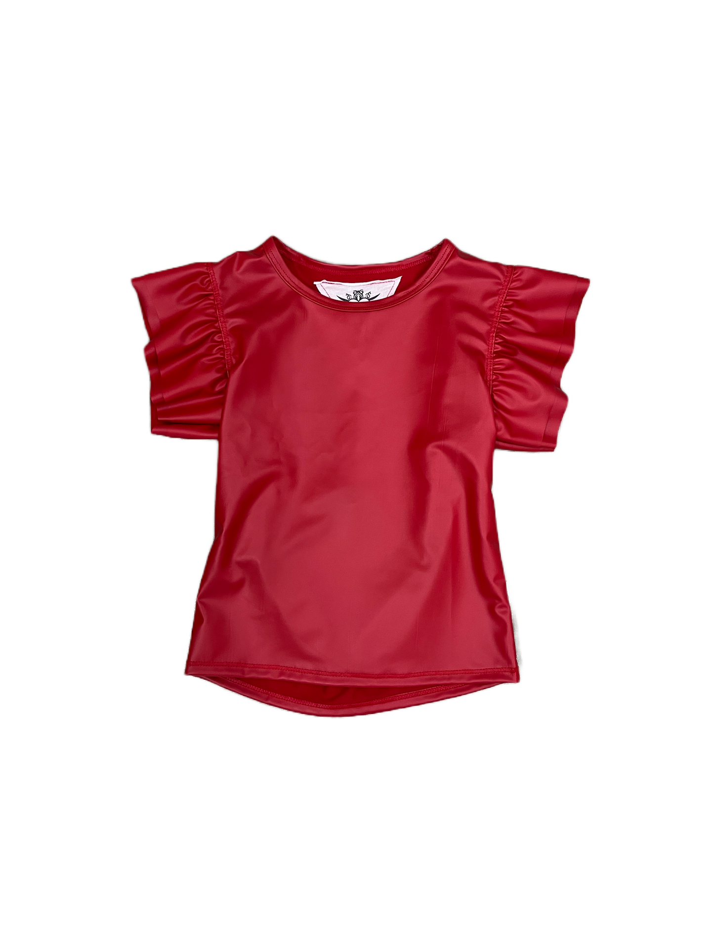 Red Pleather Ruffle SLV Top