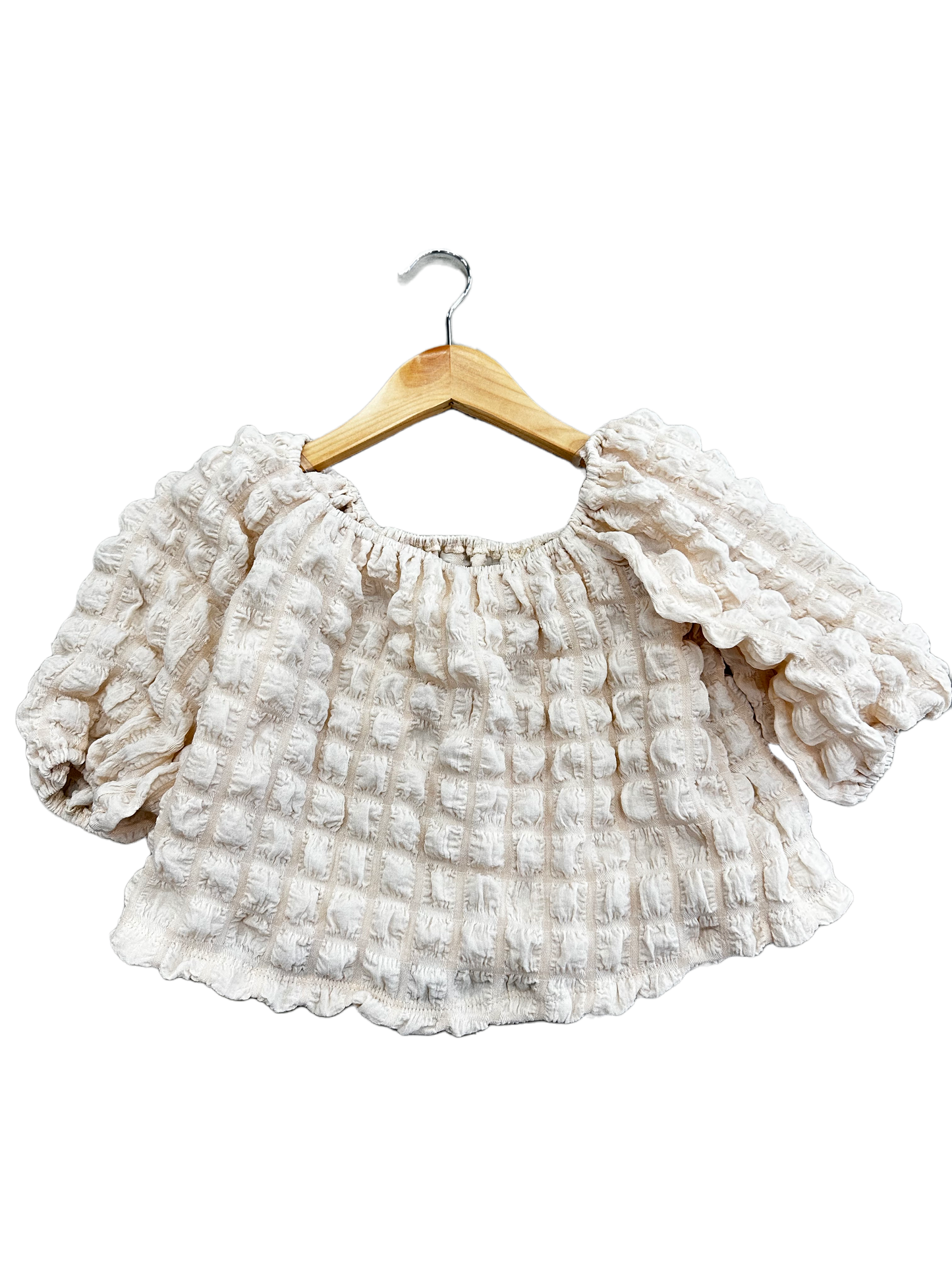 Natural Embossed Bubble Sleeve Top