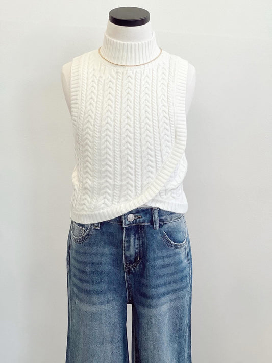 Cable Knit Mock Neck