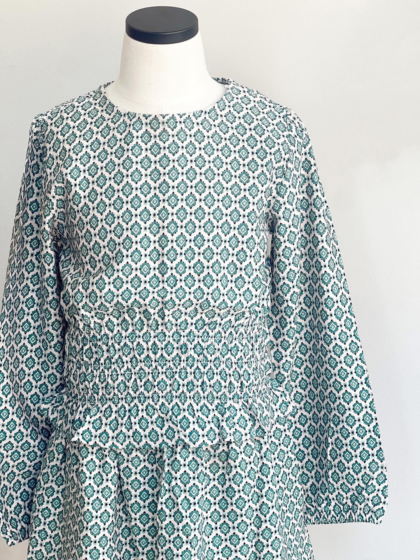 Emerald Mosaic Smocked Blouse