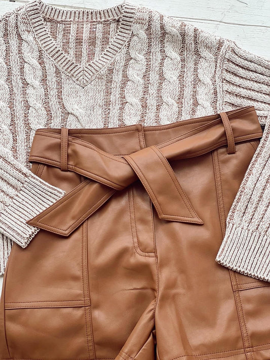 Pleather Belted Shorts