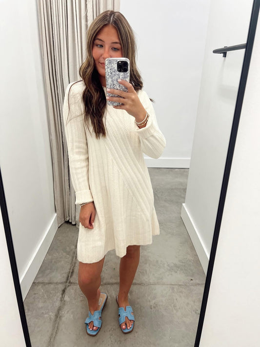 Cream Knit Sweater Dress