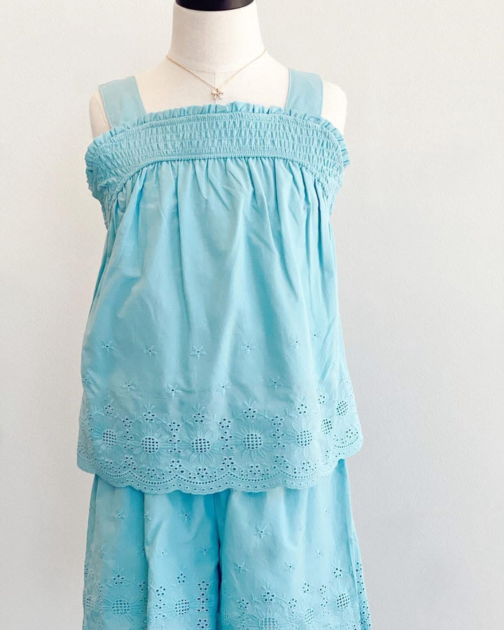 Smocking Tank W/ Floral Eyelet