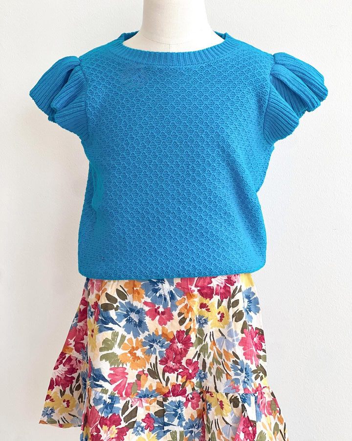 Pearl Ruffle Cap Sleeve Top