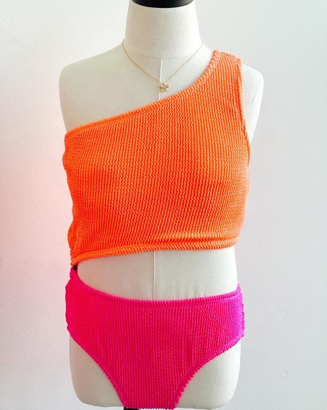 Dina Crinkle Side Cutout One Piece Swimsuit