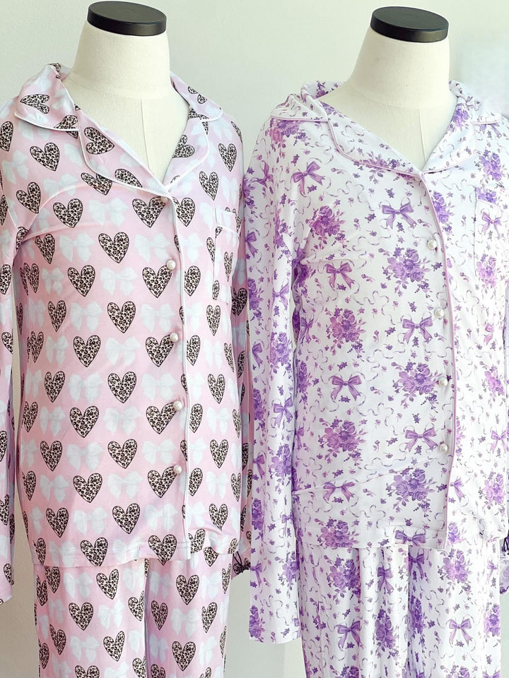 Floral Bows Jersey Pajama Set