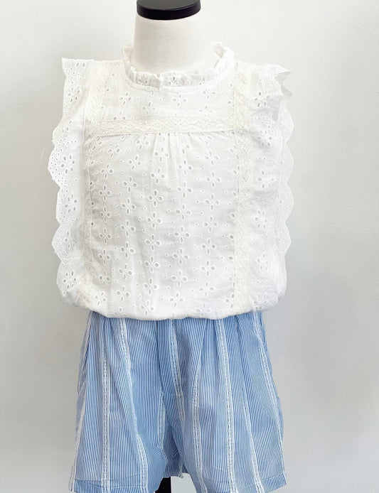 Eyelet Lace Striped Buttoned Shorts