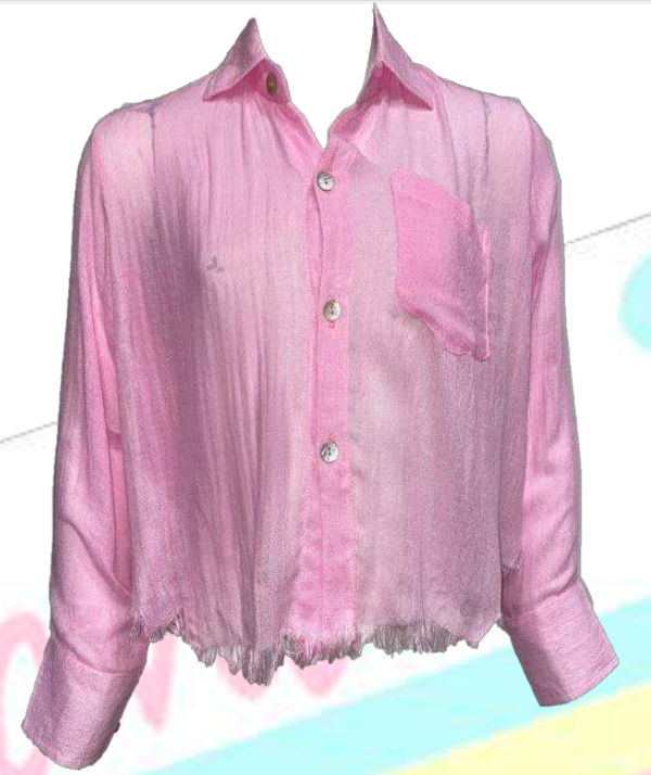 Light Pink Button Down Raw Edge Top