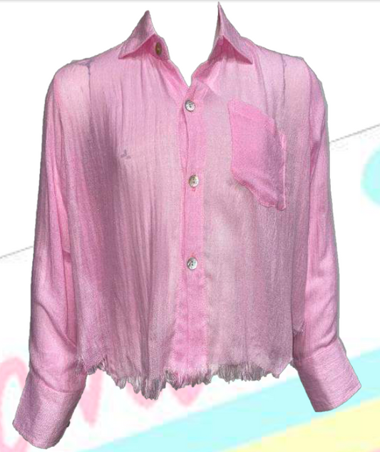 Light Pink Button Down Raw Edge Top