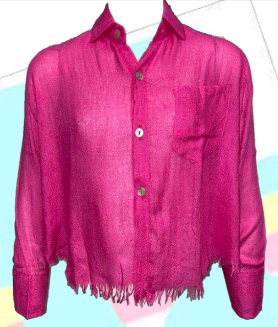 Hot Pink Button Down Raw Edge Top