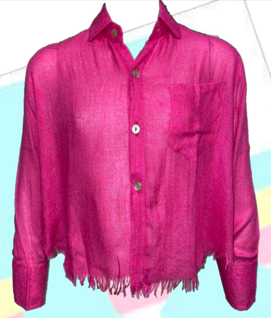 Hot Pink Button Down Raw Edge Top