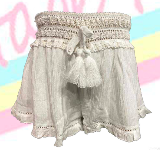 White Crochet Trim Shorts