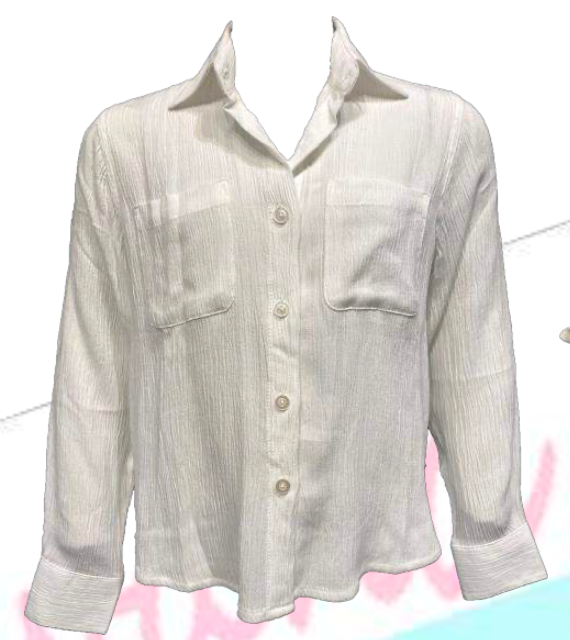 White Gauze Long-sleeve Button Top