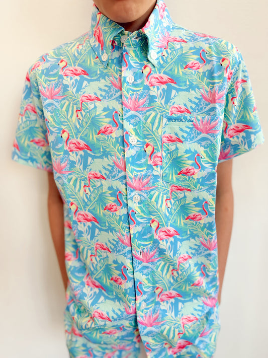 Boys Shordees Floral Flamingo Shirt