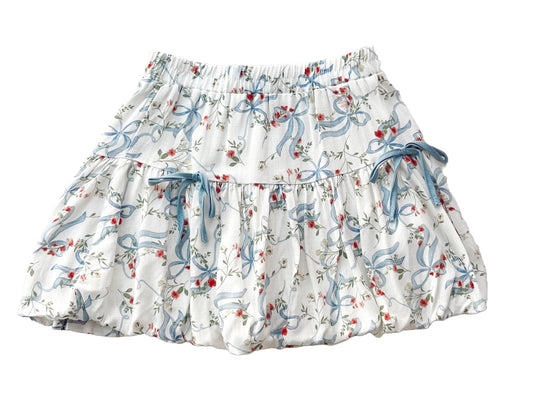 Girls Floral Ribbon Print Bow Skirt