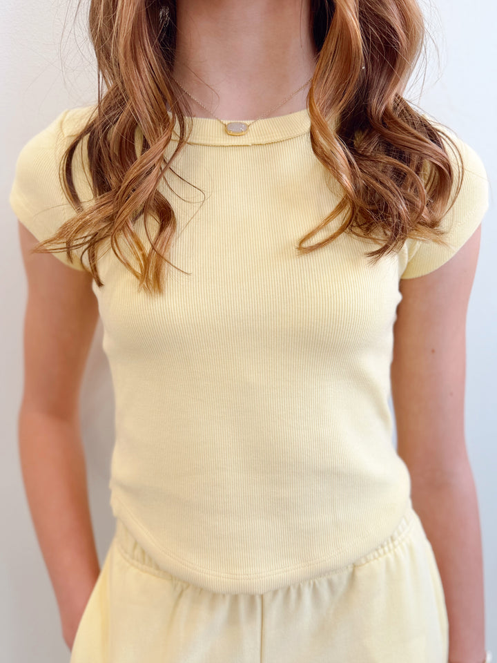Lemon Drop Rib Cap Sleeve Top
