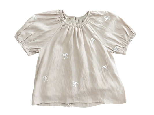 Bow Embroidered Cinch Sleeve Top