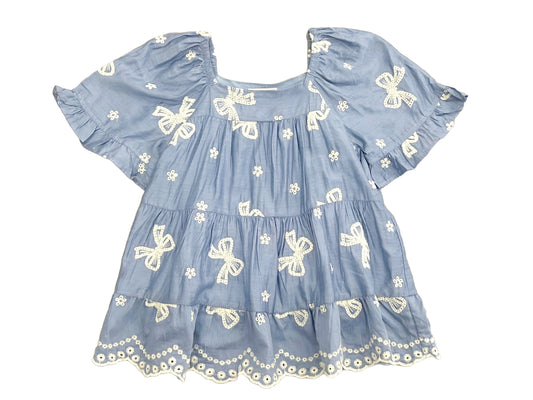 Bow Embroidered Peplum Top